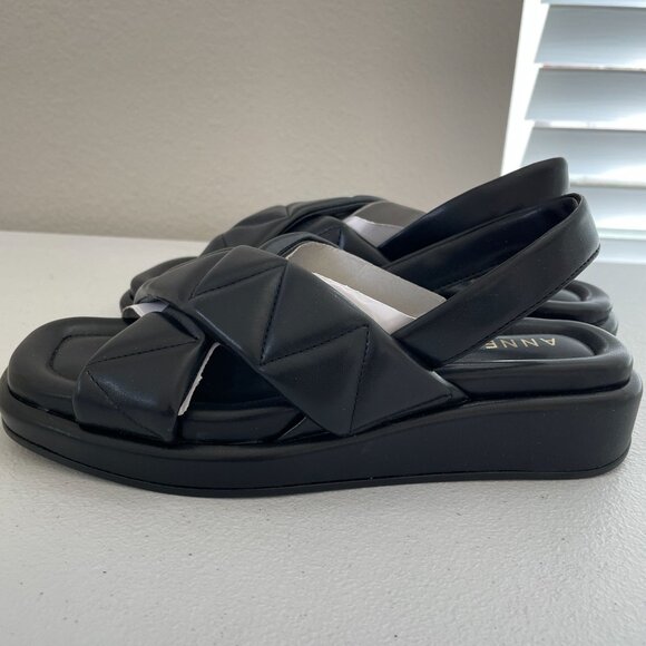 NEW Anne Klein Womens 6M Black Quilted Cross Strap Slingback Sandals - Picture 1 of 8